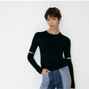 Black Long Sleeve Cutout Top by MARCELLA